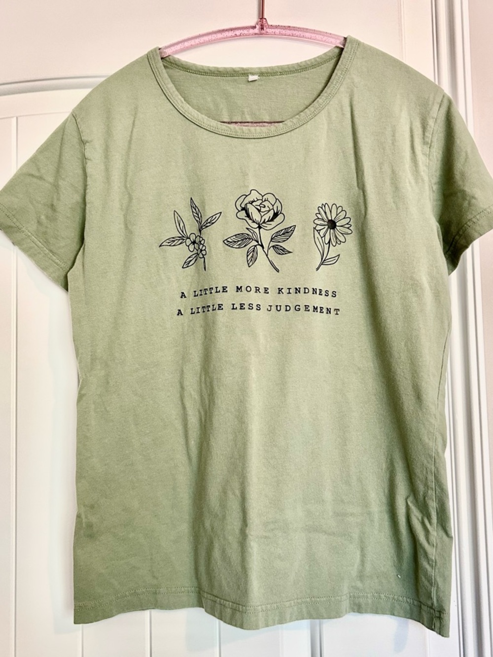 Sage Green Short Sleeve Tee with Floral Graphic